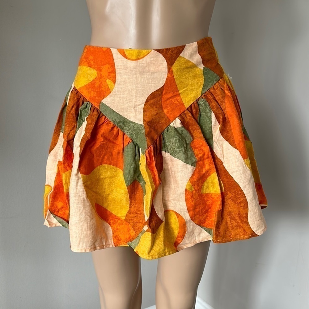 Women's Mini Skirt Tropical Orange Cream Green Fe Noel Zip up